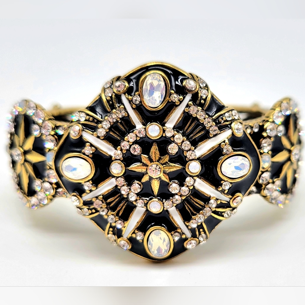 Heidi Daus Opalescent Swarovski Crystal and Black Enamel Hinged Cuff Bracelet